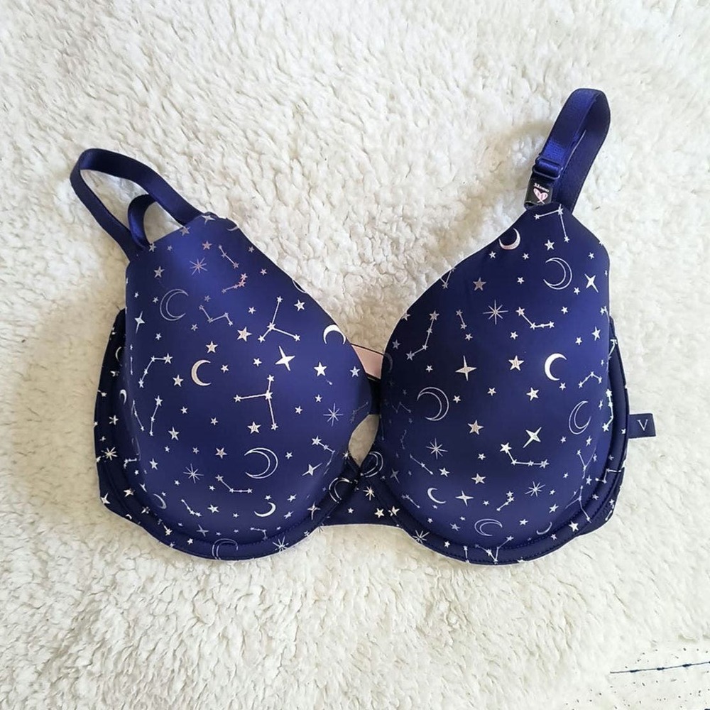 Victoria's Secret Sexy Tee Lined Demi Bra  Blue Silver Stars Size 32DDD